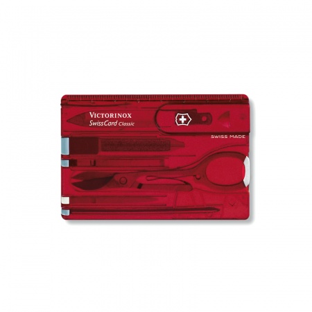 Kieszonkowy zestaw narzędzi Victorinox Swisscard Classic transparentny czerwony