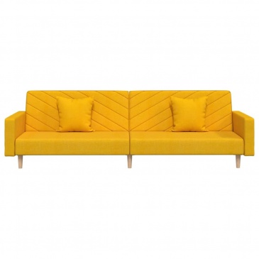 2-os. kanapa z podnóżkiem i 2 poduszkami, żółta, obita tkaniną