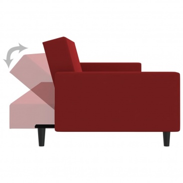 2-os. kanapa z podnóżkiem, winna czerwień, obita aksamitem