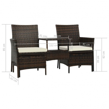 2-os. sofa ogrodowa ze stolikiem i podnóżkami, rattan PE, brąz