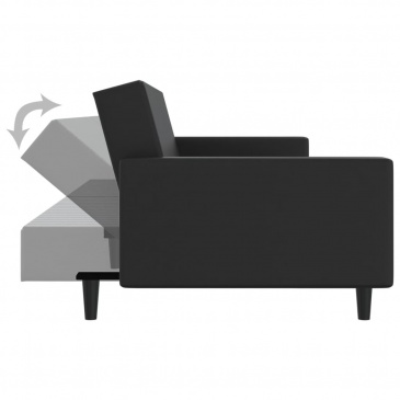 2-osobowa kanapa z podnóżkiem, czarna, obita sztuczną skórą