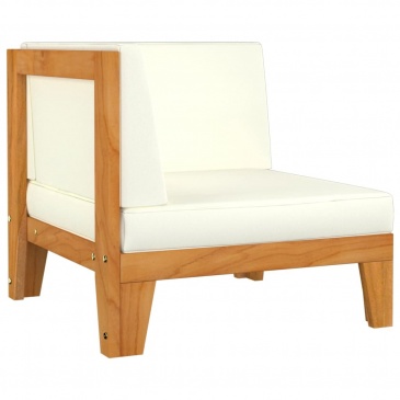 2-osobowa sofa z kremowymi poduszkami, lite drewno akacjowe