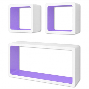 3 biało fioletowe wiszące półki ozdobne MDF Cube