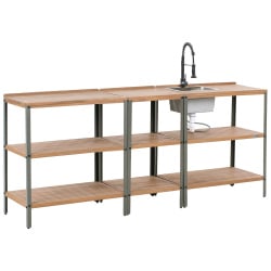 3 częściowa kuchnia ogrodowa ze zlewem IVREA Certyfikowane drewno akacjowe Brązowy/ czarny