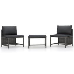 3-częściowa sofa do ogrodu, z poduszkami, szara, polirattanowa