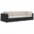 3-częściowa sofa ogrodowa z poduszkami, rattan PE, czarny