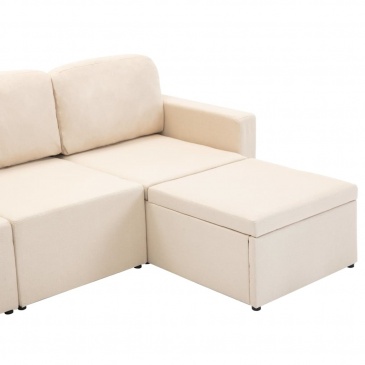 3-osobowa, rozkładana sofa modułowa, kremowa, tkanina