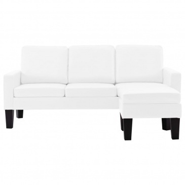 3-osobowa sofa z podnóżkiem, biała, sztuczna skóra