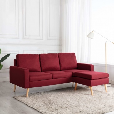 3-osobowa sofa z podnóżkiem winna czerwień tapicerowana tkaniną