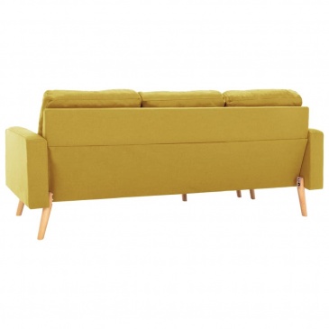 3-osobowa sofa z podnóżkiem, żółta, tapicerowana tkaniną