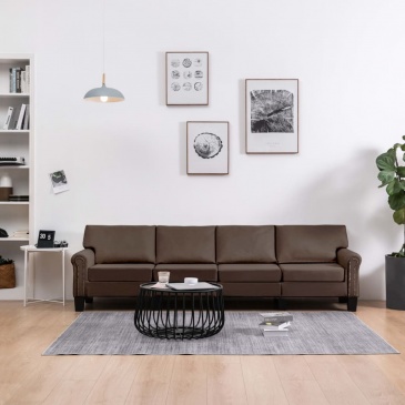 4-osobowa sofa, brązowa, tapicerowana tkaniną