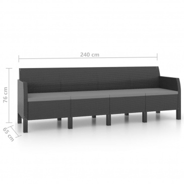 4-osobowa sofa ogrodowa z poduszkami, antracytowa, rattan pp