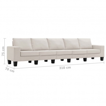 5-osobowa sofa, kremowa, tapicerowana tkaniną