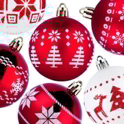Bombki choinkowe nietłukące czerwone białe 6 cm 30 szt.