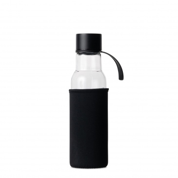 Butelka na wodę, czarny pokrowiec, 0,6 l, śred. 7 x 26 cm, szkło borokrzemowe/neopren
