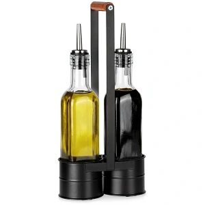 Butelki na oliwę i ocet szklane w stojaku 2x250 ml 3 el. Butelki na oliwę i ocet szklane w stojaku 2x250 ml 3 el.