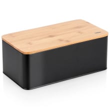 Chlebak metalowy z deską bambusową czarny 33x18x13 cm