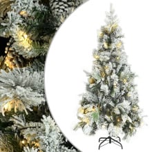 Choinka flokowana śniegiem z led i szyszkami, 225 cm, pvc i pe