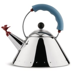 Czajnik gazowy z gwizdkiem Alessi ptaszek polerowany błękitna rączka
