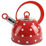 Czajnik stalowy KARIN, z gwizdkiem, do gotowania wody, czerwony w kropki, 1,8 l