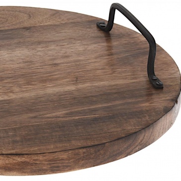 Deska kuchenna drewniana mango do krojenia serwowania okrągła 30 cm taca z uchwytami