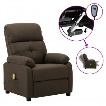 Elektryczny fotel masujący, rozkładany, brązowy, obity tkaniną