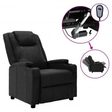 Elektryczny fotel rozkładany, czarny, obity sztuczną skórą