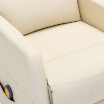 Elektryczny fotel rozkładany, masujący, kremowy, sztuczna skóra
