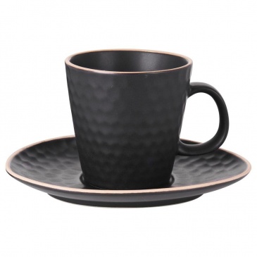 Filiżanka ceramiczna ze spodkiem, podstawką, do kawy, herbaty, czarna, 220 ml