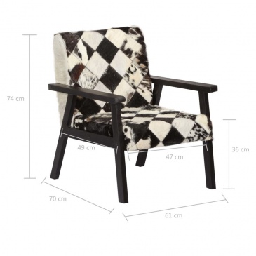 Fotel czarno-biały 61x70x74 cm prawdziwa skóra