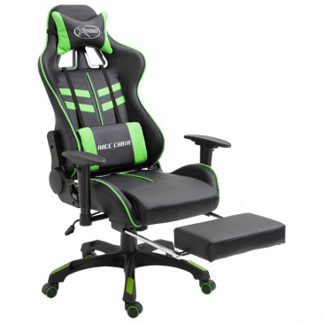 Fotel gamingowy dla gracza z podnóżkiem zielony PU