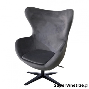 Fotel EGG SZEROKI VELVET BLACK ciemny szary.40 - welur, podstawa czarna