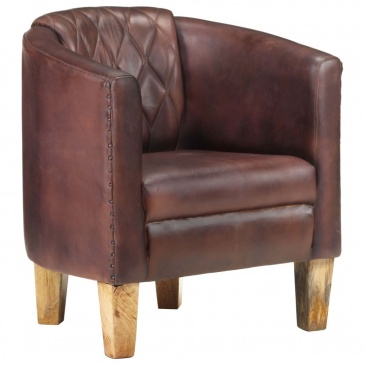 Fotel klubowy, postarzany brązowy, skóra naturalna