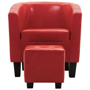 Fotel klubowy z podnóżkiem czerwony sztuczna skóra