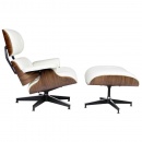 Fotel biurowy Lounge HM Premium szeroki z podnóżkiem biały sklejka orzech