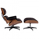 Fotel biurowy Lounge HM Premium Szeroki z podnóżkiem brązowy sklejka orzech skóra naturalna