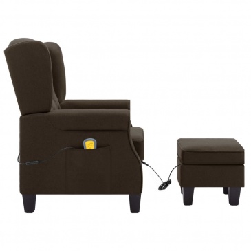 Fotel masujący z podnóżkiem, brązowy, obity tkaniną