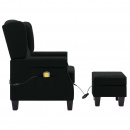 Fotel masujący z podnóżkiem, czarny, obity tkaniną