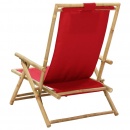 Fotel rozkładany, czerwony, bambus i tkanina