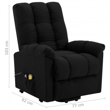 Fotel rozkładany, masujący, podnoszony, czarny, tkanina