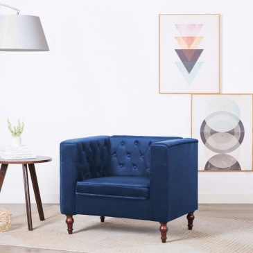 Fotel tapicerowany aksamitem 86 x 67 x 71 cm niebieski