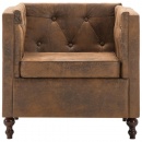 Fotel do salonu tapicerowany tkaniną stylizowaną na zamsz brązowy