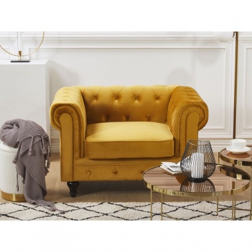 Fotel welurowy żółty CHESTERFIELD