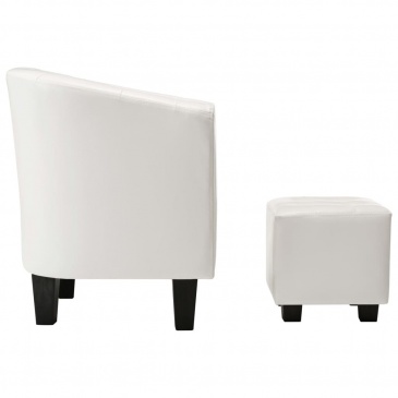 Fotel z podnóżkiem biały sztuczna skóra