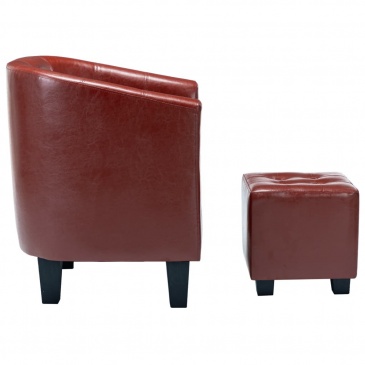 Fotel z podnóżkiem czerwone wino sztuczna skóra