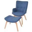 Fotel do salonu z podnóżkiem niebieski