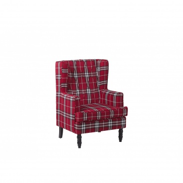 Fotel z podnóżkiem w kratę czerwono-czarny SANDSET