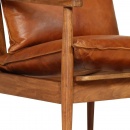 Fotel z prawdziwej skóry i drewna akacjowego brązowy