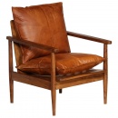 Fotel z prawdziwej skóry i drewna akacjowego brązowy