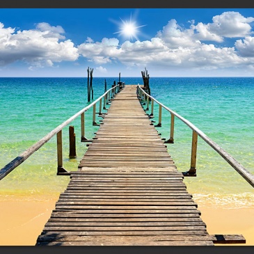 Fototapeta - Plaża, słońce, pomost (300x210 cm)